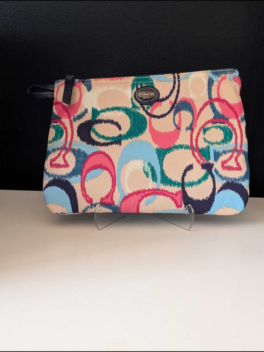 Coach Ikat Scribble Multicolor Cosmetic Bag Pouch with Hook Strap